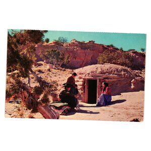 Vintage Navajo Hogan Postcard N Kaser Color Photography Albuquerque NM Native